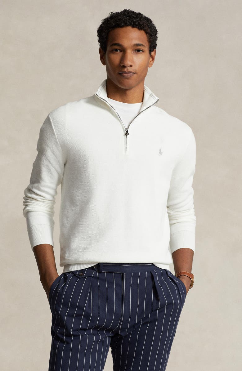 Polo Ralph Lauren Quarter Zip Cotton Sweater, Alternate, color, Deckwash White