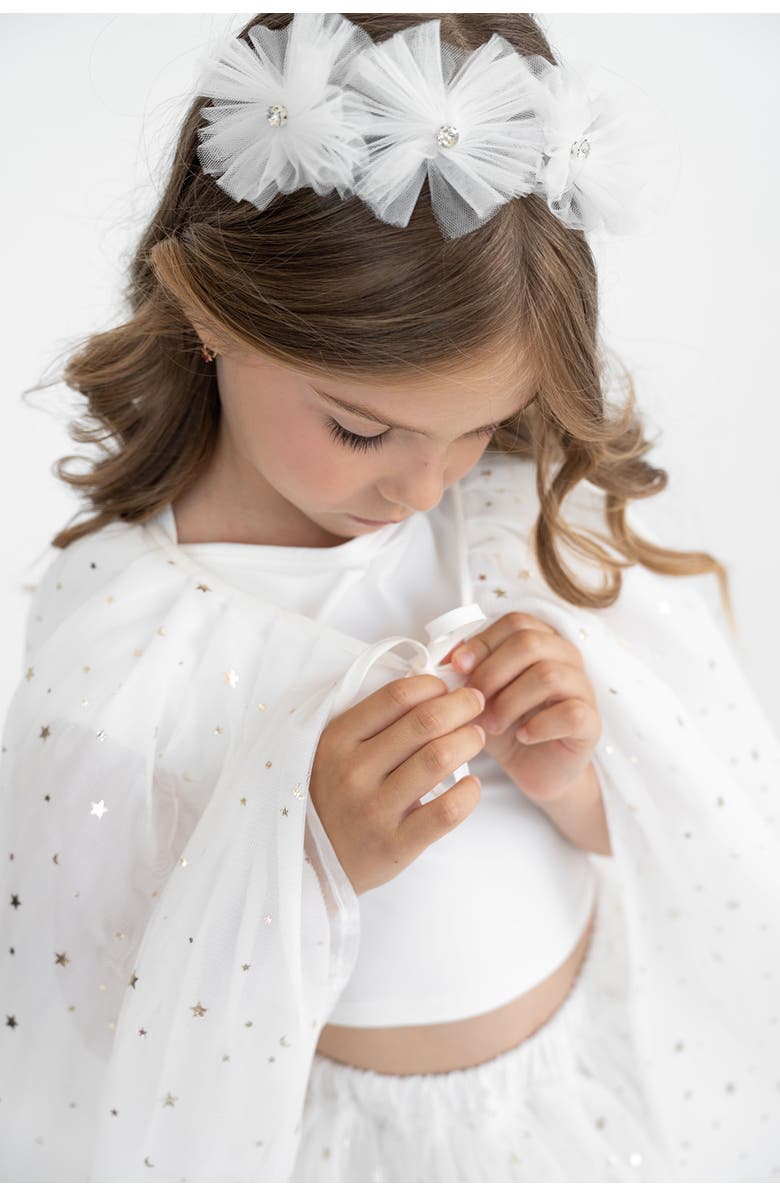 Mini Celebrities To Moon Gold Foil Star Tulle Skirt & Cape Set, Alternate, color, White Sparkle