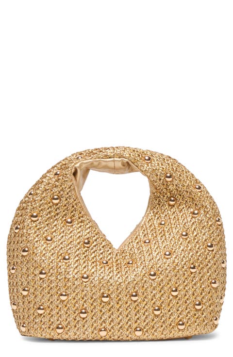 Dahlia Studded Woven Raffia Handbag