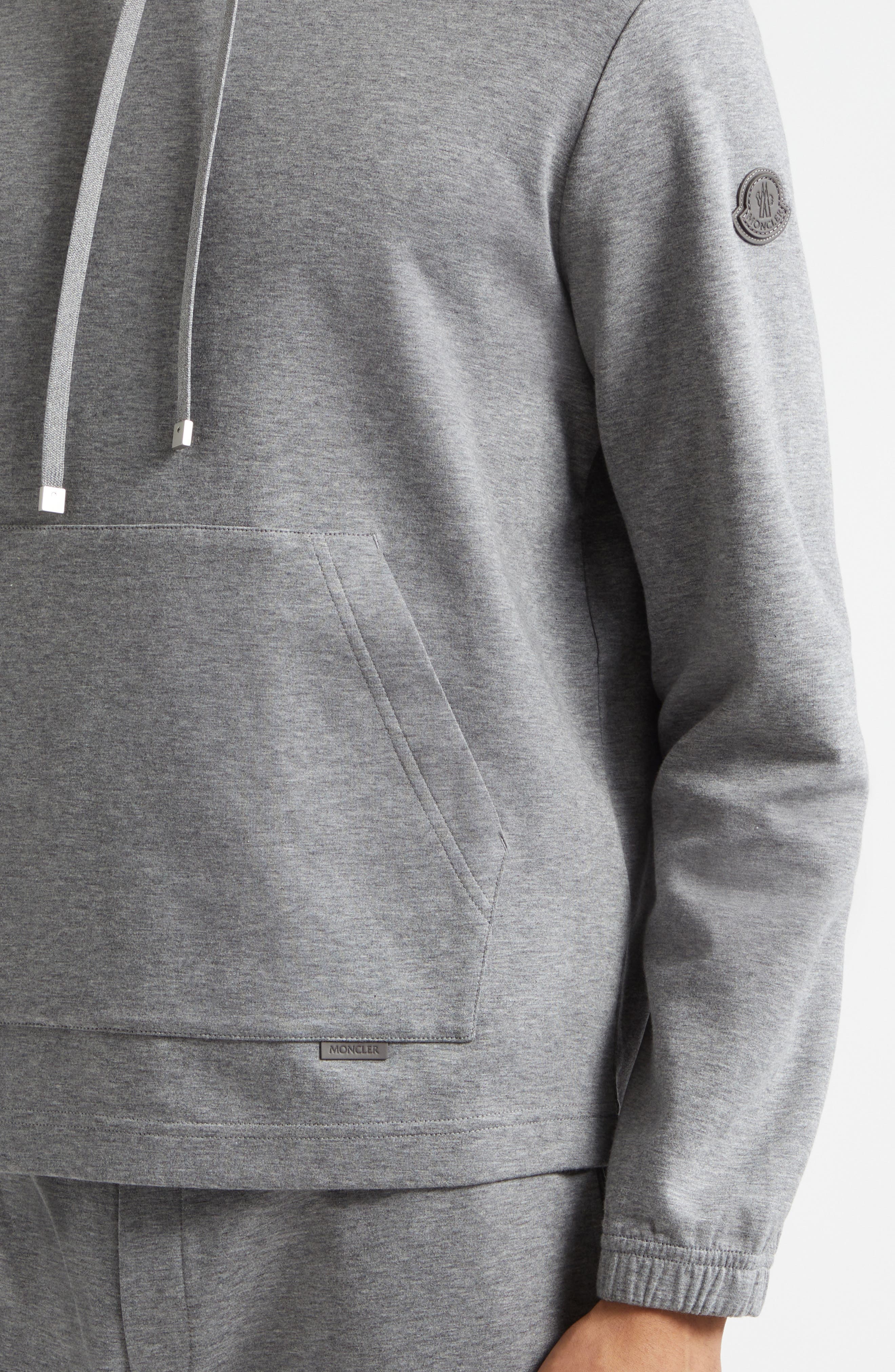 Moncler Leather Logo Patch Cotton Blend Hoodie (Men) | Nordstrom