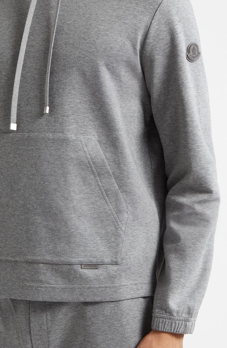 Moncler Leather Logo Patch Cotton Blend Hoodie, Alternate, color, Medium Gray Melange