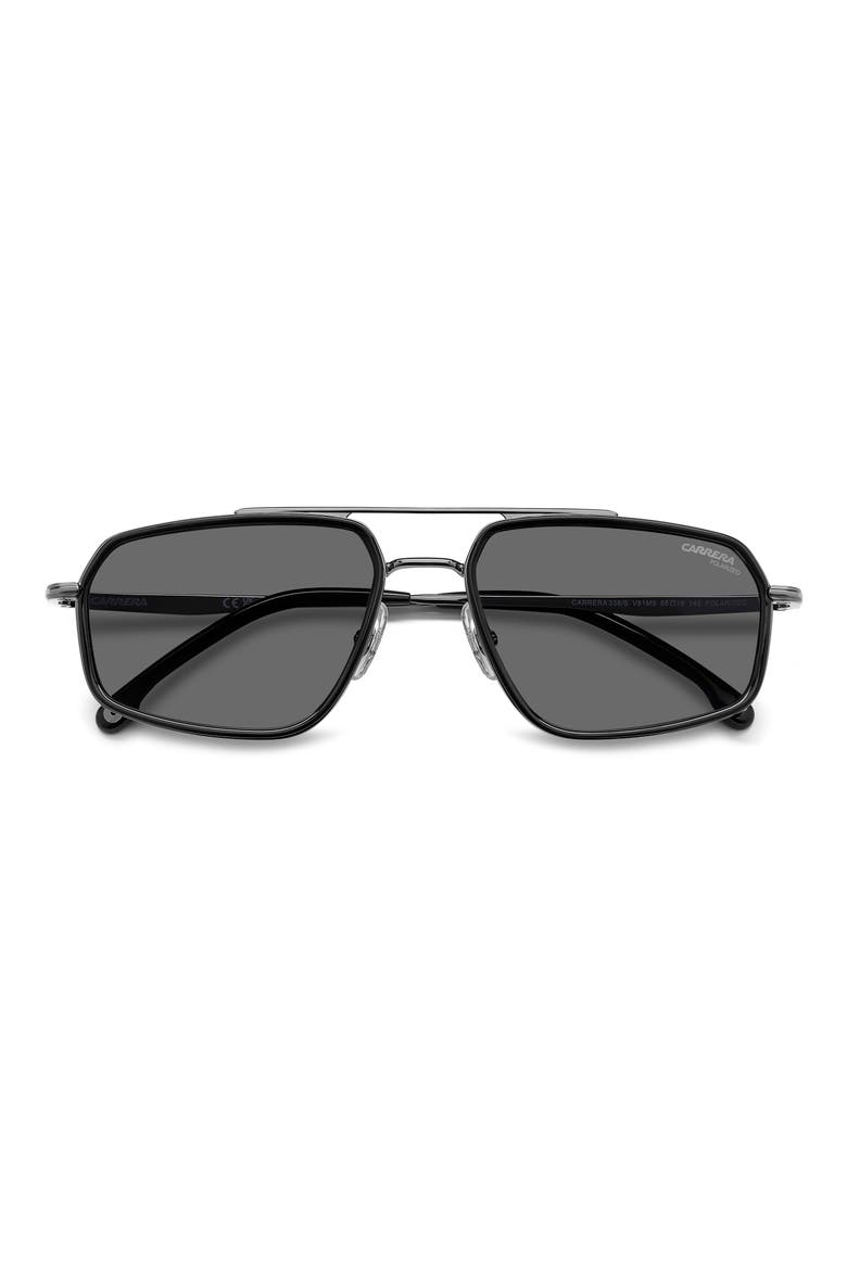 338/S 58mm Polarized Rectangular Aviator Sunglasses, Alternate, color, DARK RUTHENIUM BLACK