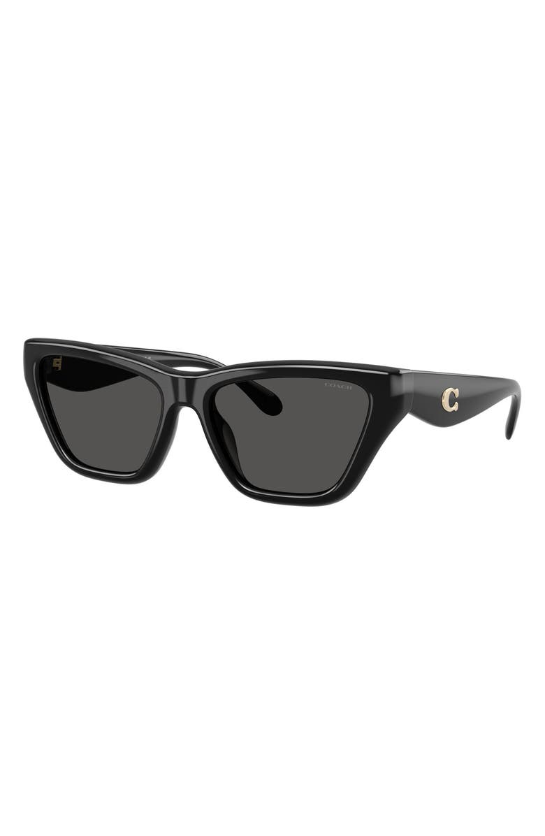COACH 56mm Polarized Cat Eye Sunglasses, Alternate, color, Black / Grey Solid
