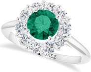 ALLUREZ Round Lab Emerald & Diamond Halo Ring 14K 1.28ct