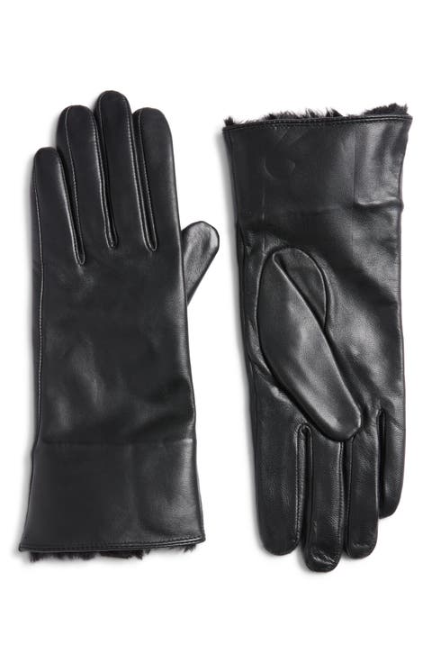Faux Fur Trim Leather Gloves