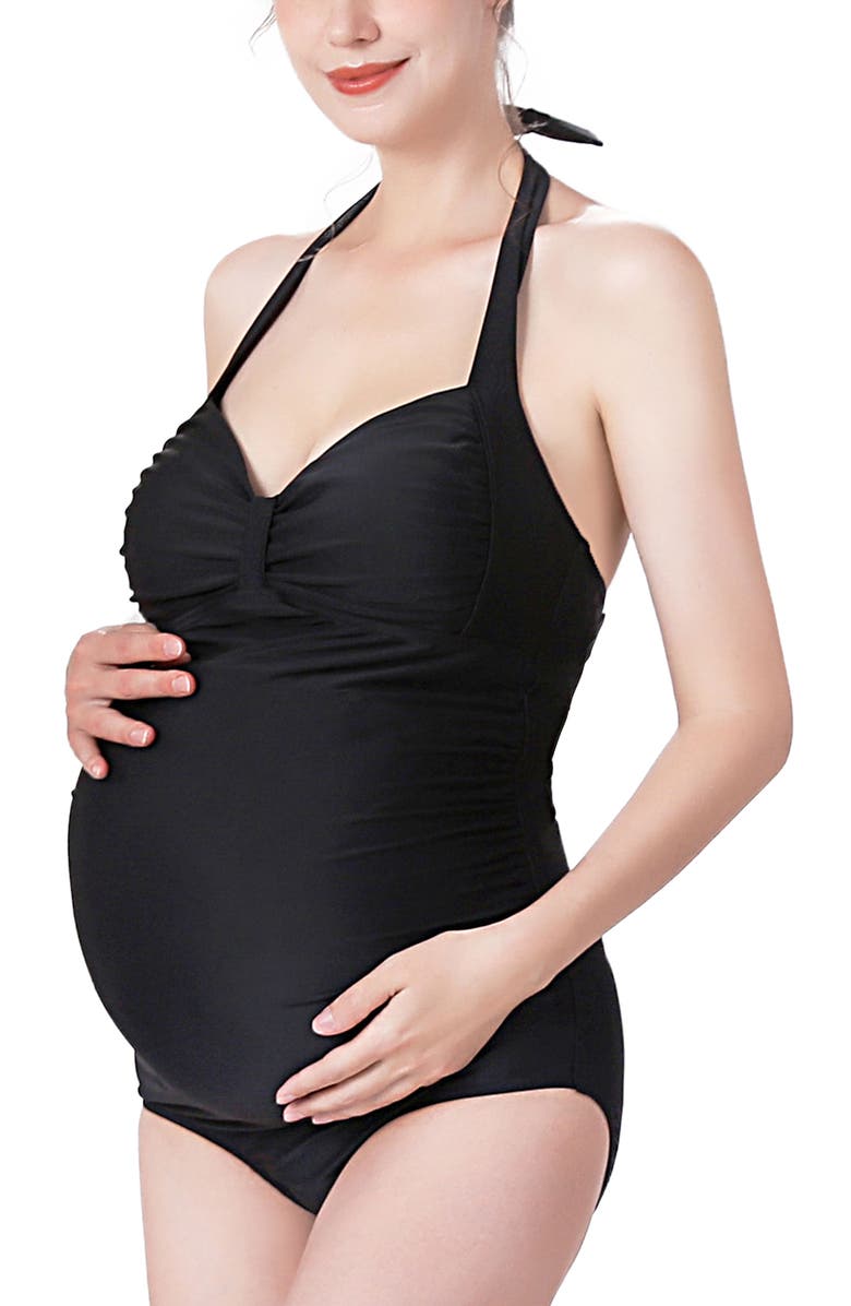 Kimi & Kai Dana UPF 50+ One-Piece Maternity Swimsuit, Alternate, color, Black
