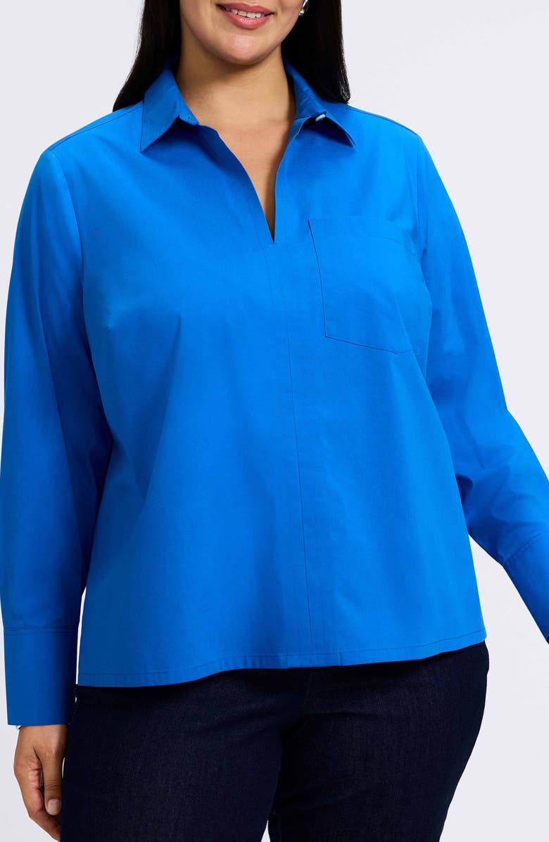 Foxcroft Bella Solid Popover Top, Main, color, Cobalt Blue