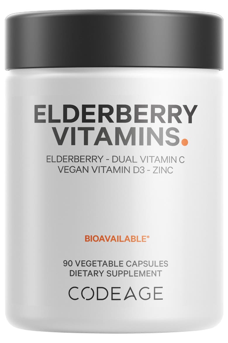 Organic Black Elderberry Supplement + Vitamin C, D3 & Zinc, Main, color, White