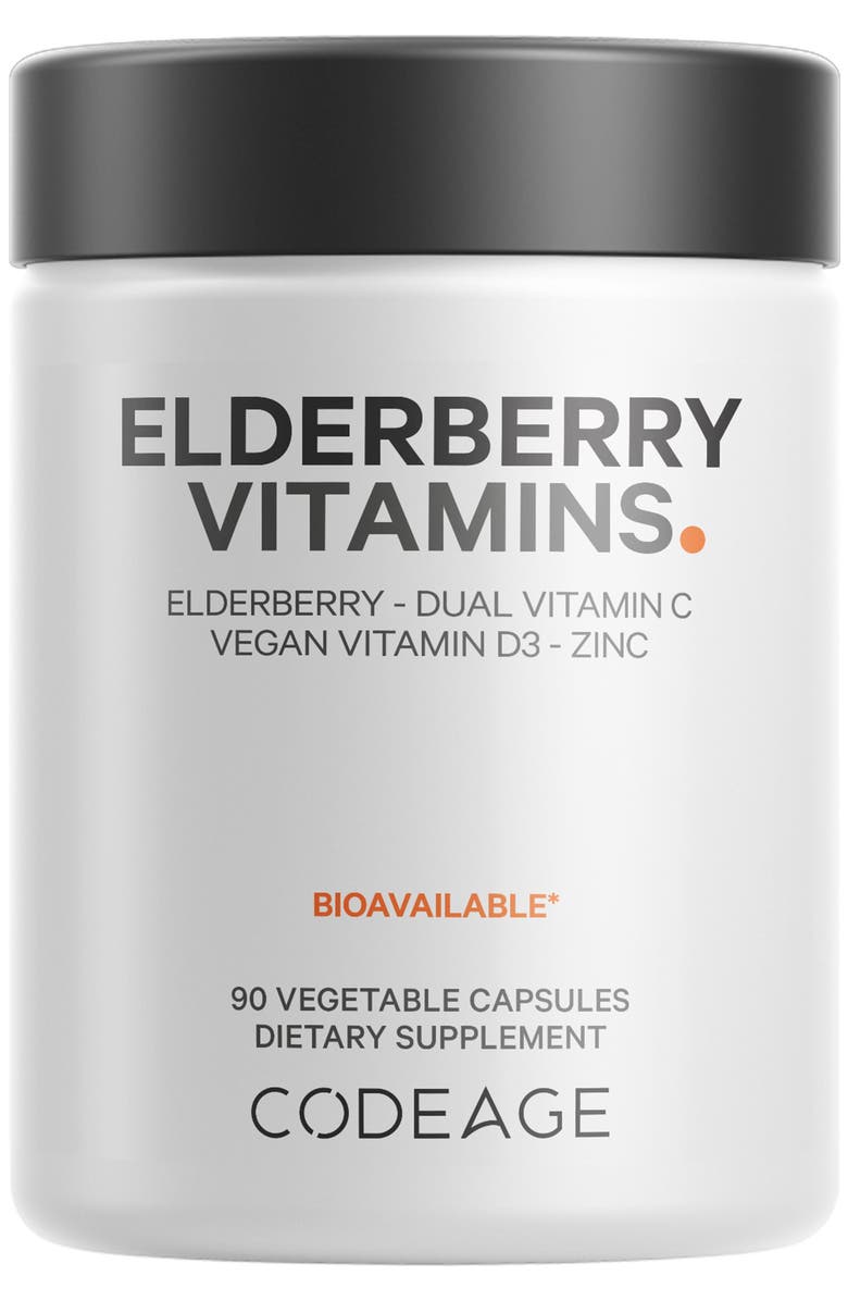 Codeage Organic Black Elderberry Supplement + Vitamin C, D3 & Zinc, Main, color, White
