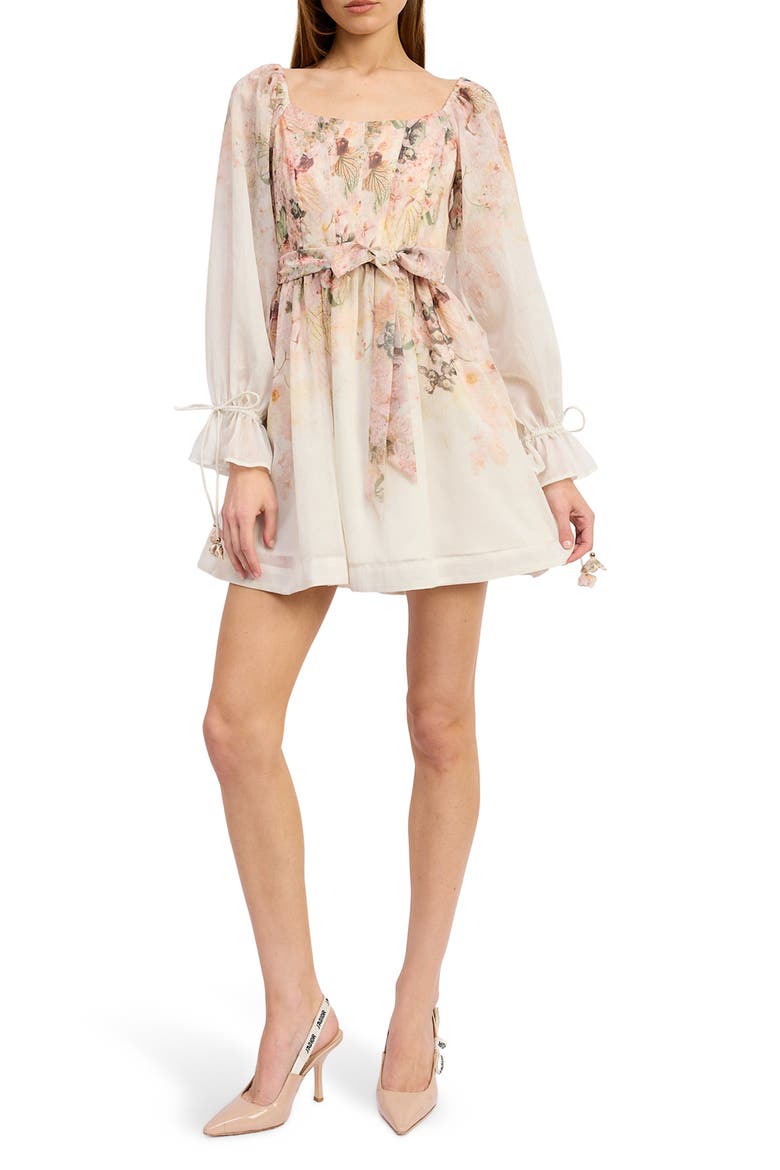 en saison constantia floral chiffon dress Floral Print Tie Waist Long Sleeve Chiffon Minidress (Women)