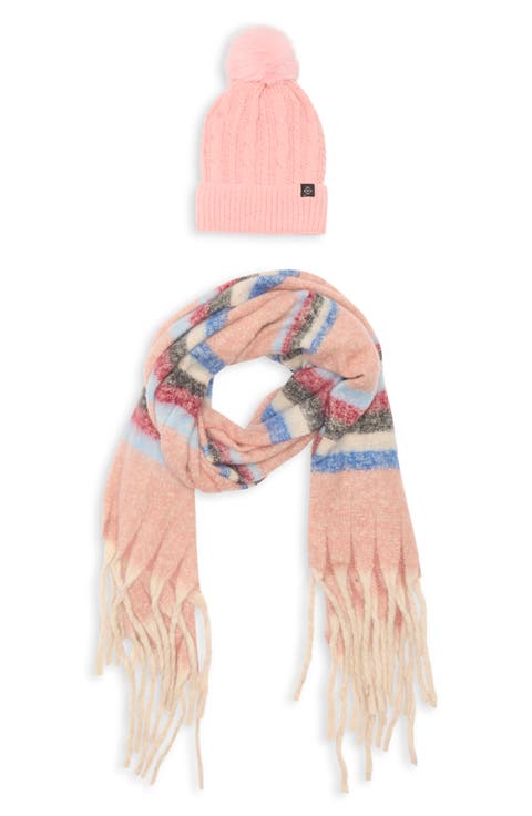 Faux Fur Pompom Beanie & Scarf Set