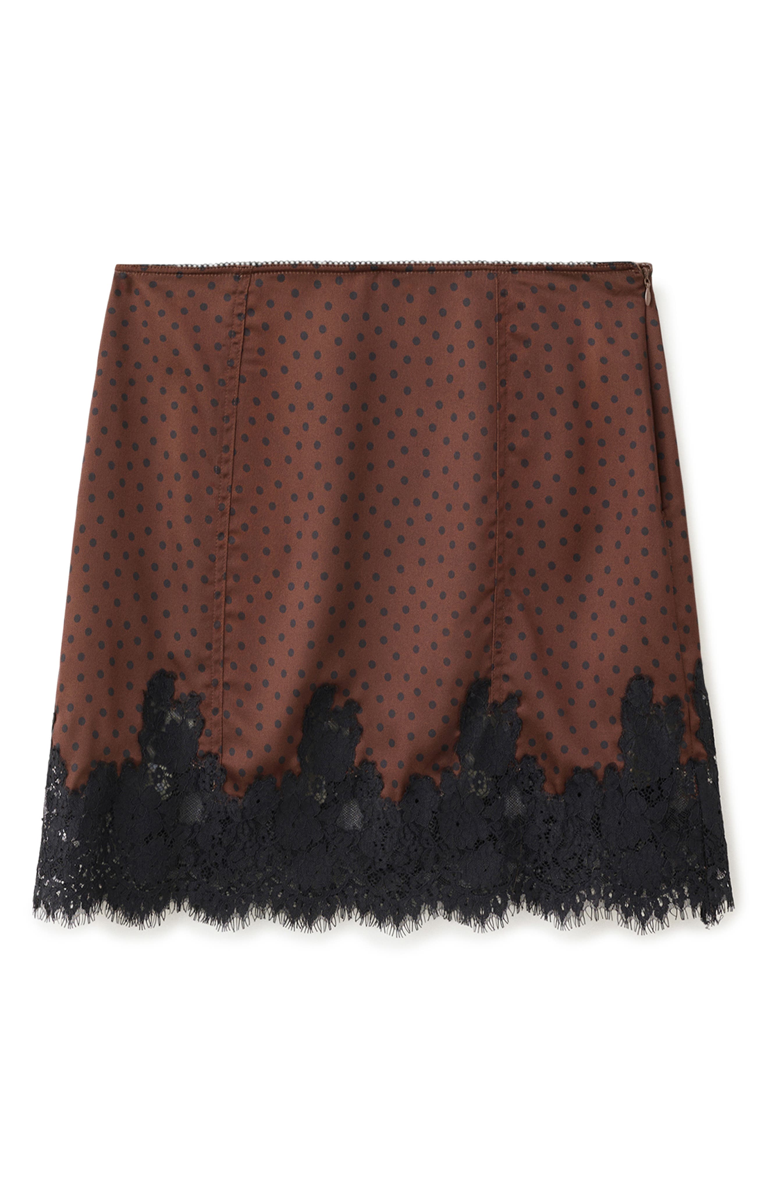 Polka Dot Lace Trim Satin Skirt - image 2
