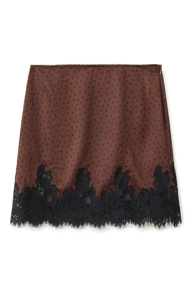 Polka Dot Lace Trim Satin Skirt, Alternate, color, BROWN
