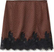 MANGO Polka Dot Lace Trim Satin Skirt