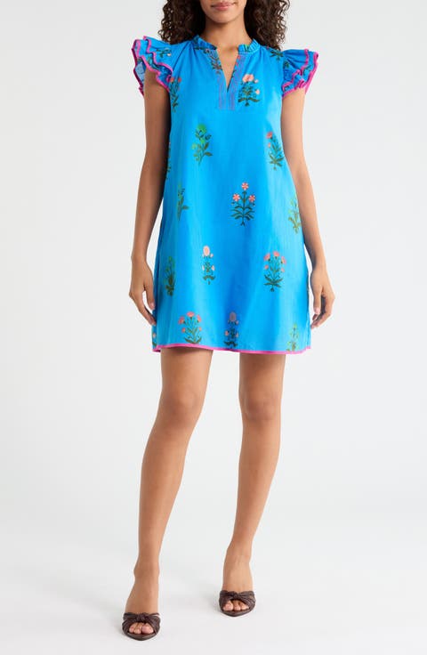 Merina Placed Floral Cotton Shift Minidress
