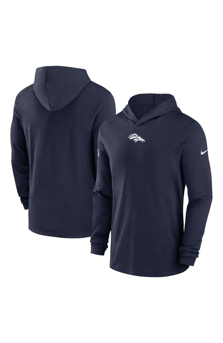 Nike Men's Nike Navy Denver Broncos Sideline Performance Long Sleeve Hoodie T-Shirt, Main, color, 