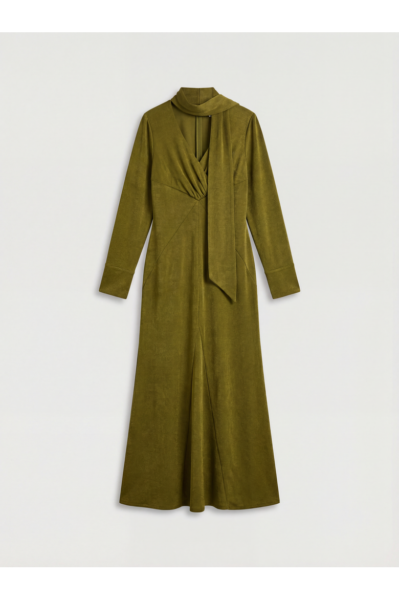 Plain Scarf Detail Tie Neck Maxi Dress, Alternate, color, Olive