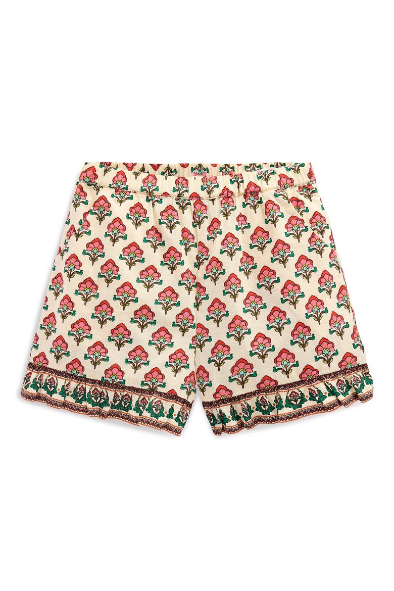 Kids' Print Cotton Ruffle Hem Shorts, Main, color, IVORY WOODBLOCK FLORAL