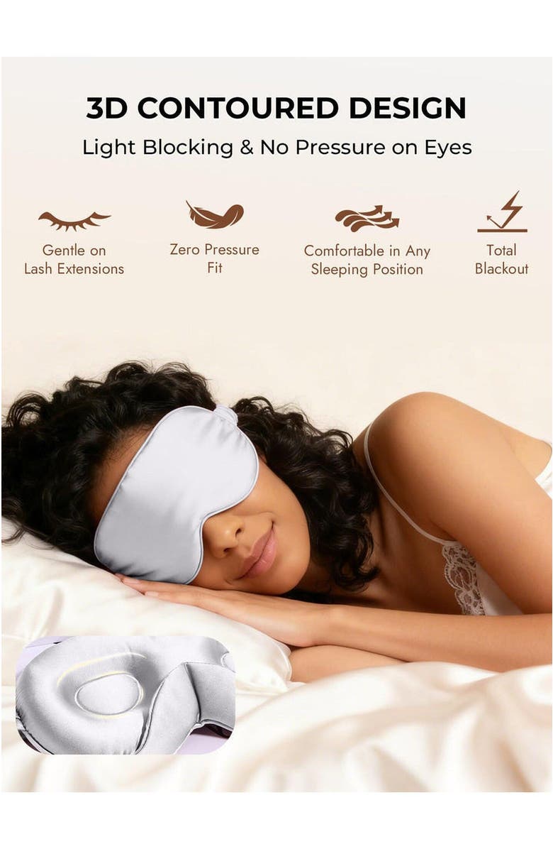 SILKSILKY 22 Momme Mulberry Silk Upgraded 3D Adjustable Eye Mask, Alternate, color, Lightgray
