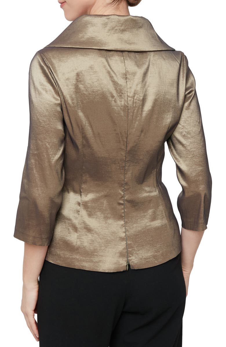 Alex Evenings Tie Waist Brushed Satin Top, Alternate, color, Bronze
