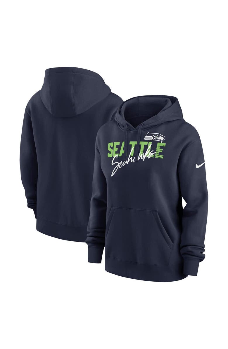 Nike Women's Nike College Navy Seattle Seahawks Wordmark Club Fleece Pullover Hoodie, Main, color, 