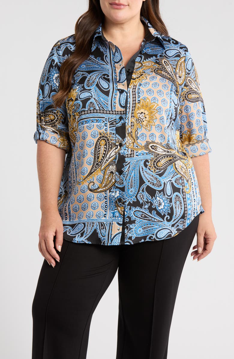 Jones New York Mixed Paisley Button-Up Shirt, Main, color, Blue Lagoon Multi