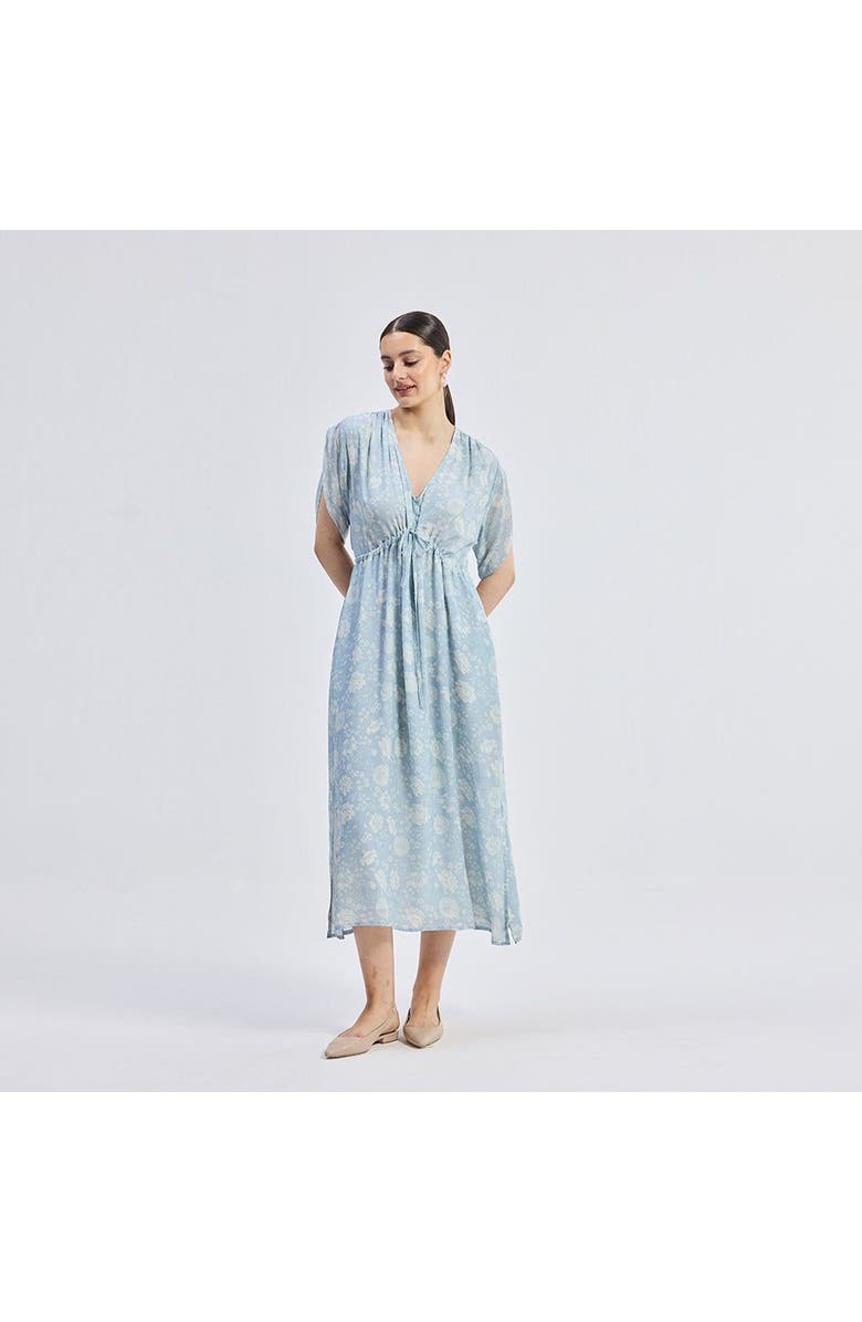 Reistor Womens Maxi Gathered Dress in Blue Florals XX Large, Main, color, Blue Floral