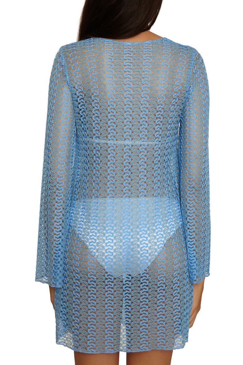 Metallic Long Sleeve Sheer Cover-Up Dress, Alternate, color, SKY BLUE