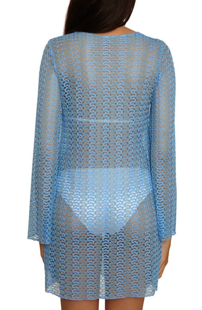 Becca Metallic Long Sleeve Sheer Cover-Up Dress, Alternate, color, Sky Blue