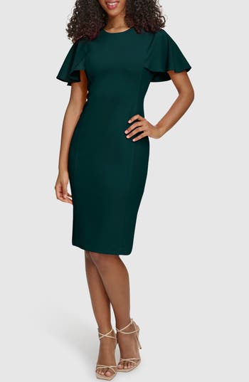 Calvin Klein Flutter Sleeve Sheath Dress In Green