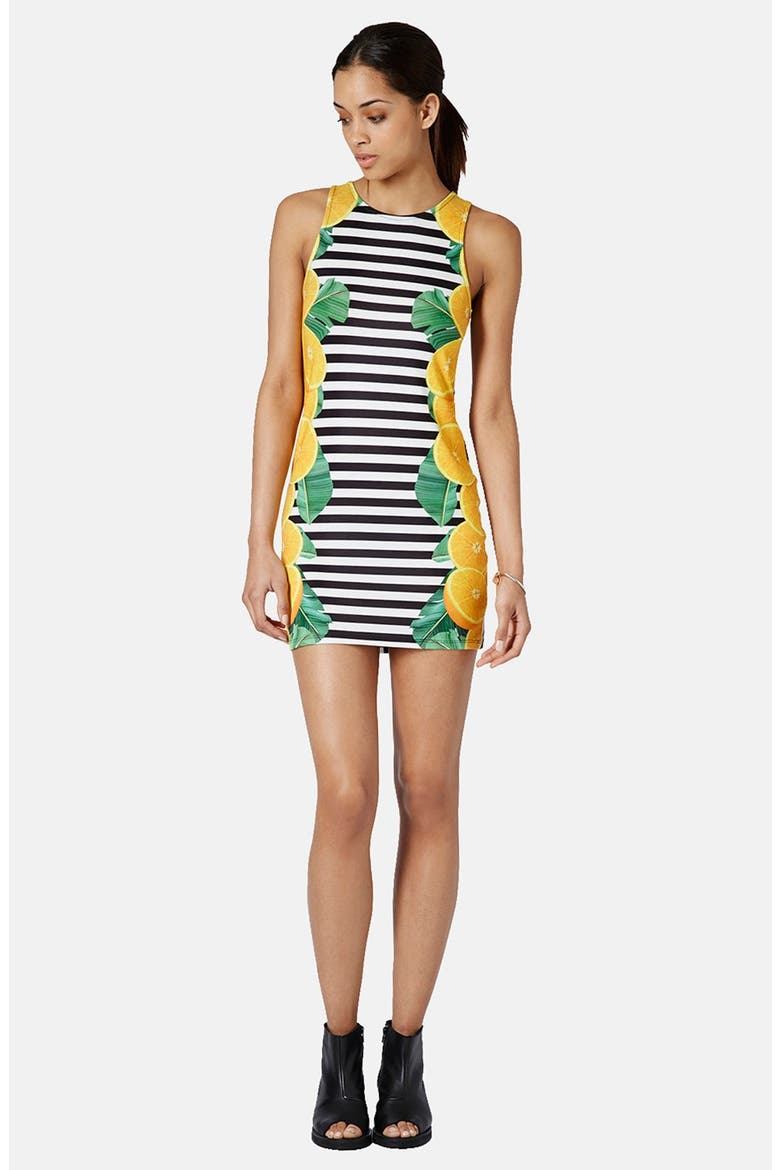 Lemon Stripe Print Body-Con Dress, Alternate, color, YELLOW