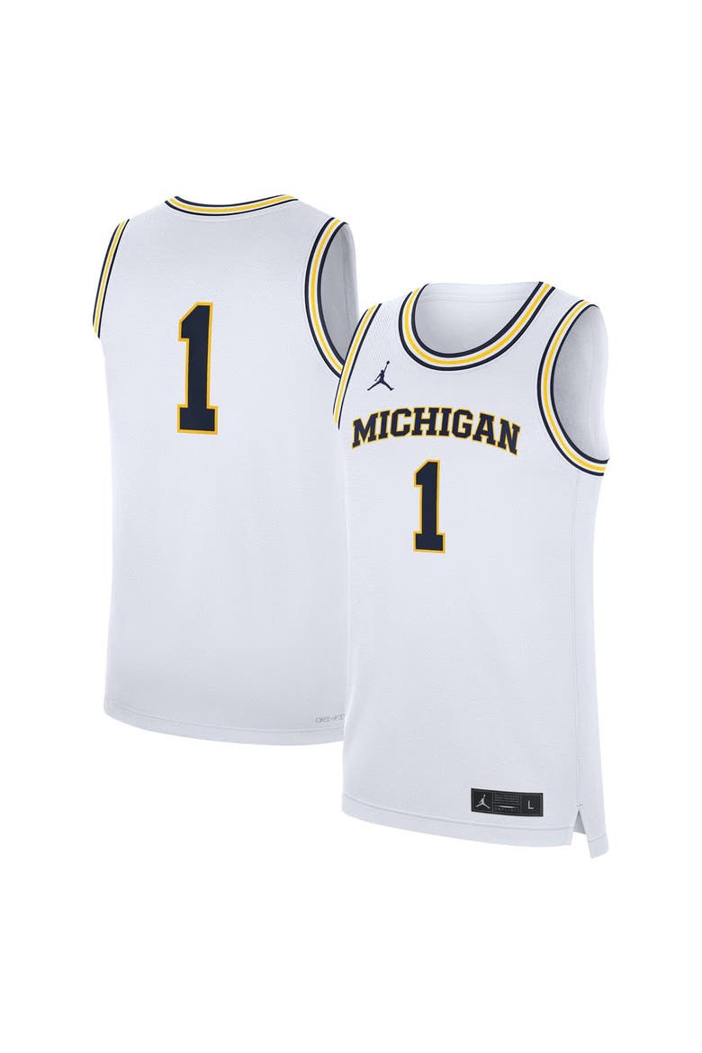 Men's Jordan Brand White Michigan Wolverines Home Replica Basketball Jersey, Main, color, White
