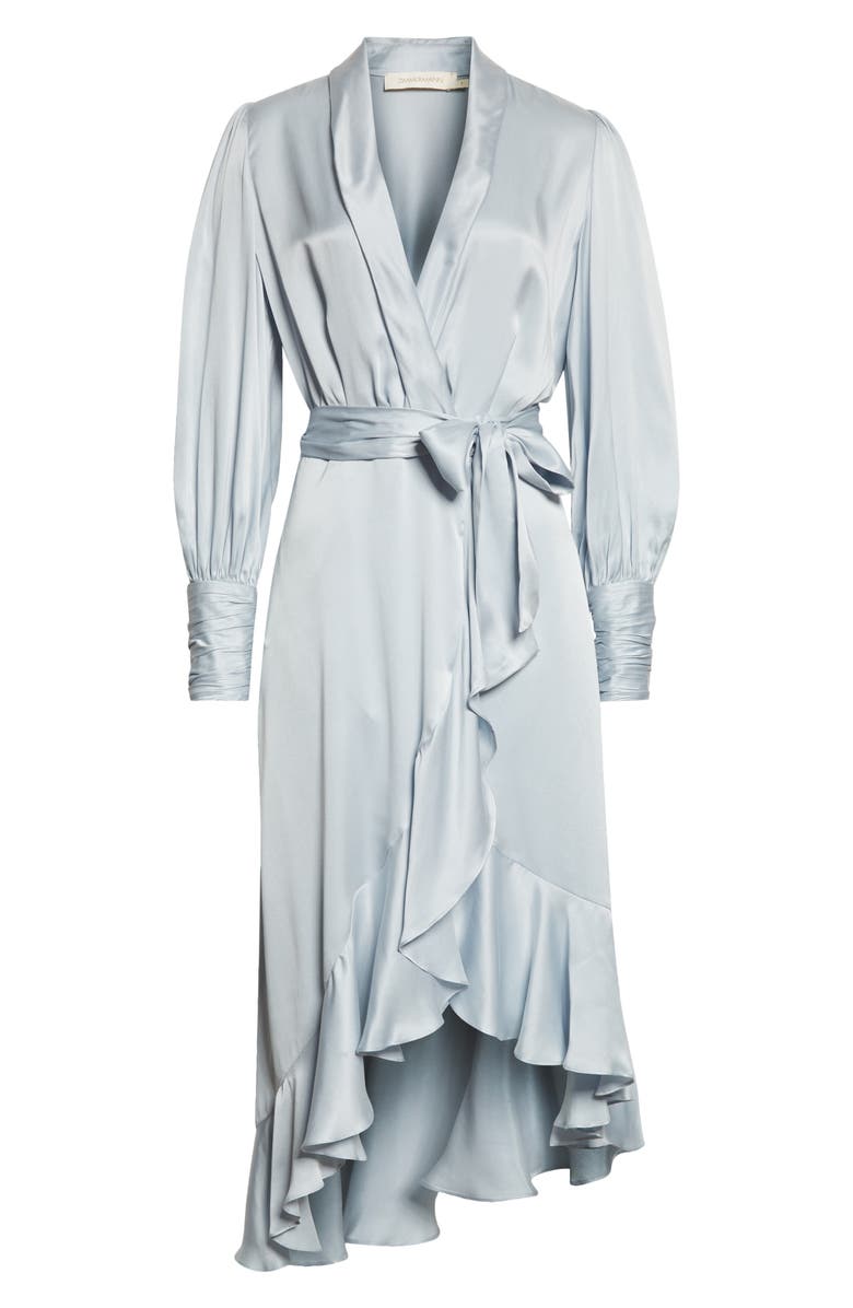 Zimmermann Long Sleeve Asymmetric Silk Wrap Dress, Alternate, color, 