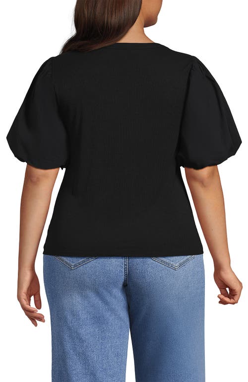 Lands' End Drapey Rib Puff Sleeve Scoop Neck Top In Black