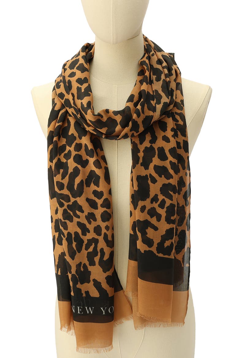 regal leopard modal oblong scarf, Alternate, color, PANELA/ BLACK
