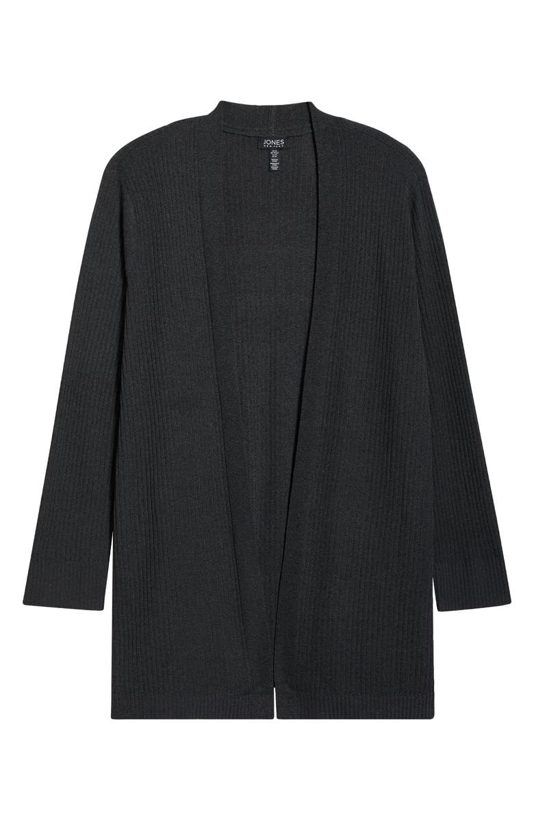 Jones New York Sutton Open Front Rib Cardigan, Alternate, color, Dark Heather Grey