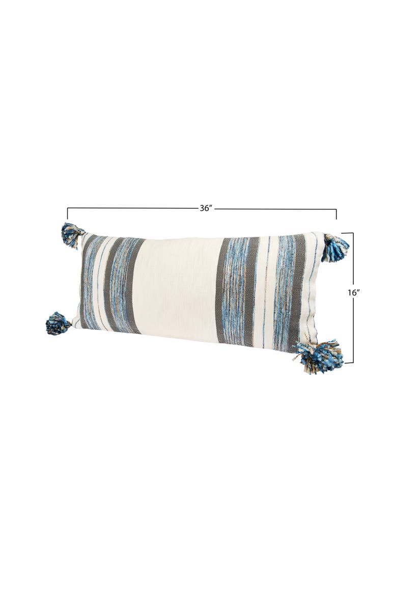 Cotton Knit Throw Pillow with Ruffle Edge, Multicolor, Alternate, color, Blue