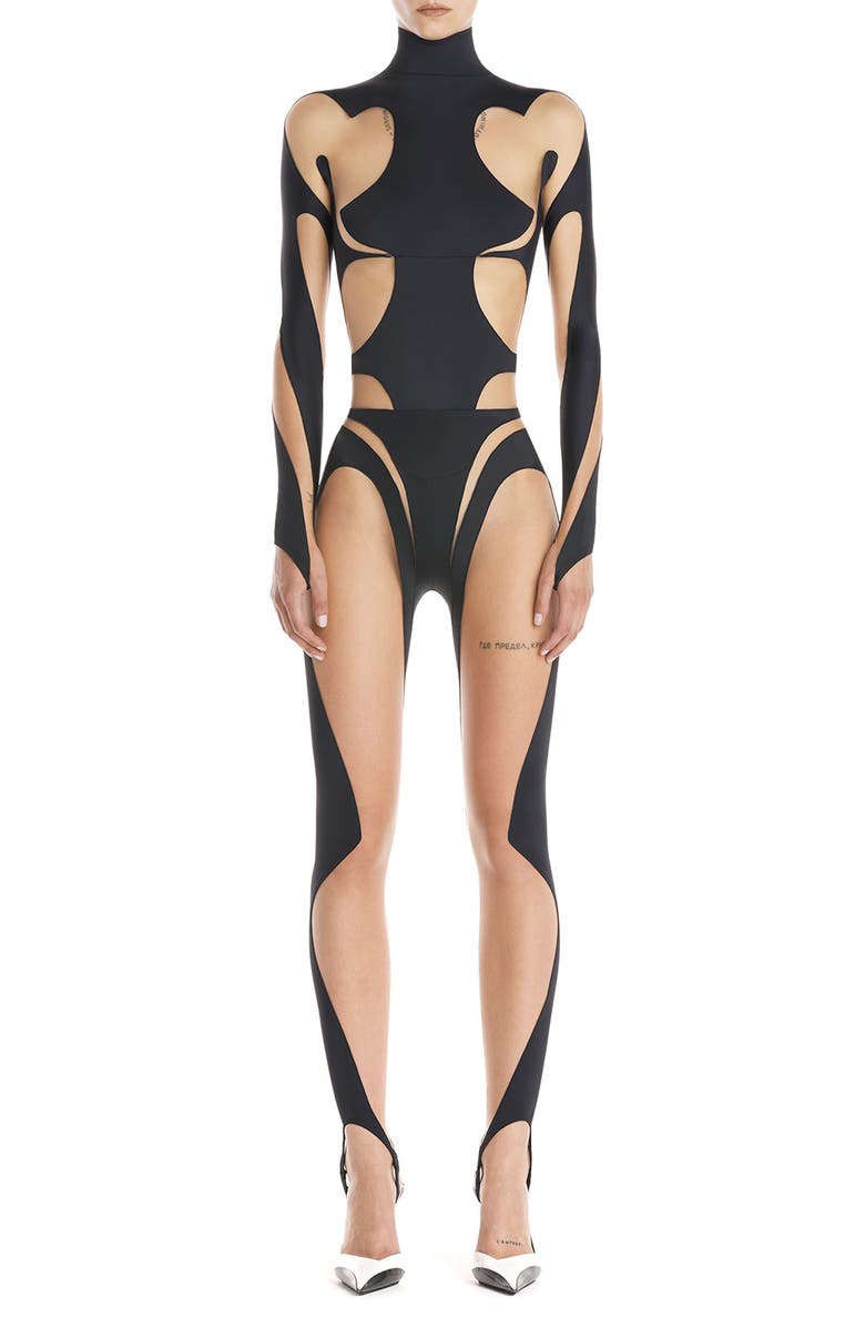 MUGLER Rodeo Illusion Inset Long Sleeve Bodysuit, Main, color,