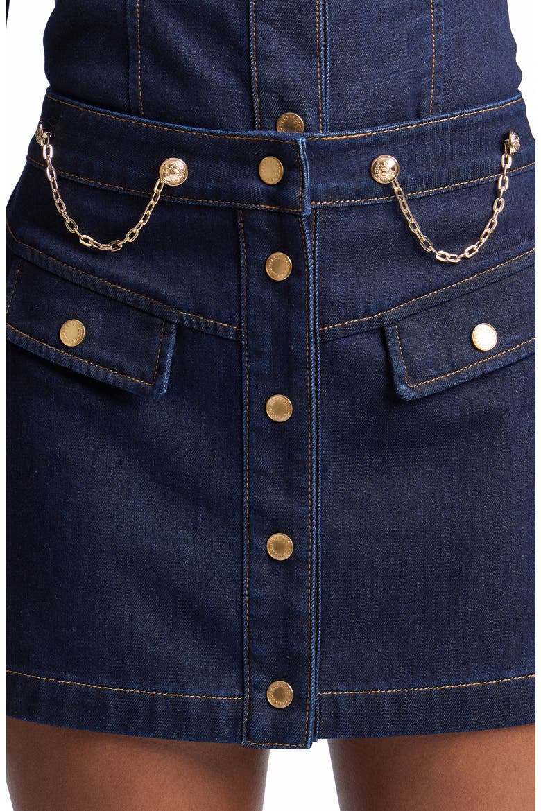 Chain Detail Button Front Denim Miniskirt, Alternate, color, FELL WASH