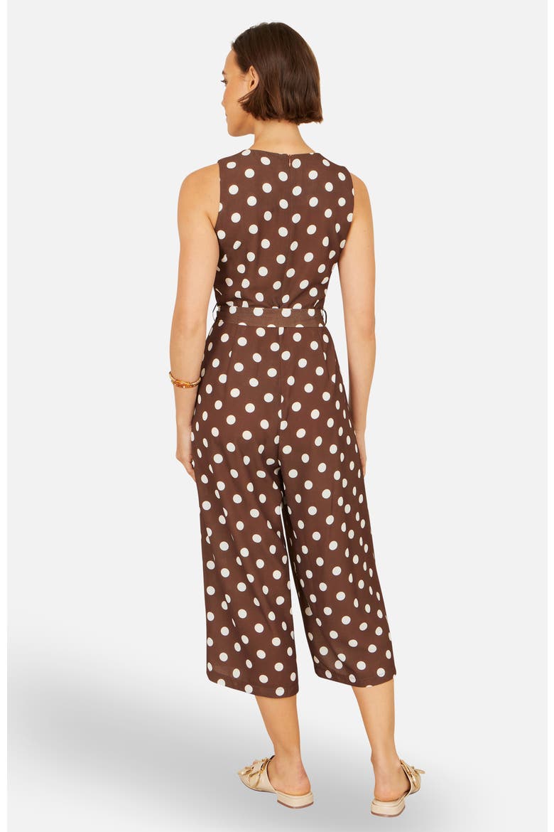 Polka Dot Culotte Jumpsuit, Alternate, color, Brown