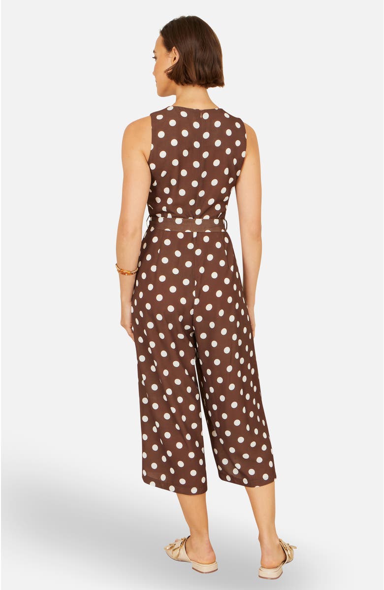 Yumi Polka Dot Culotte Jumpsuit, Alternate, color, Brown