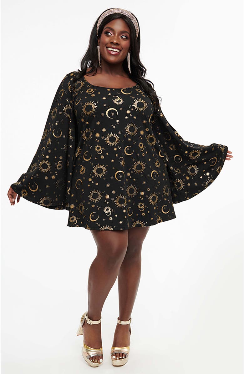 Smak Parlour Plus Size Angel Sleeve Downtown Scene Mini Fit & Flare Dress, Main, color, 