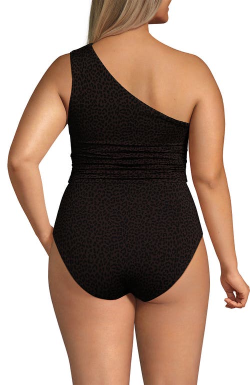 Lands' End Ruched One Shoulder Midkini Swimsuit Top In Animal Print