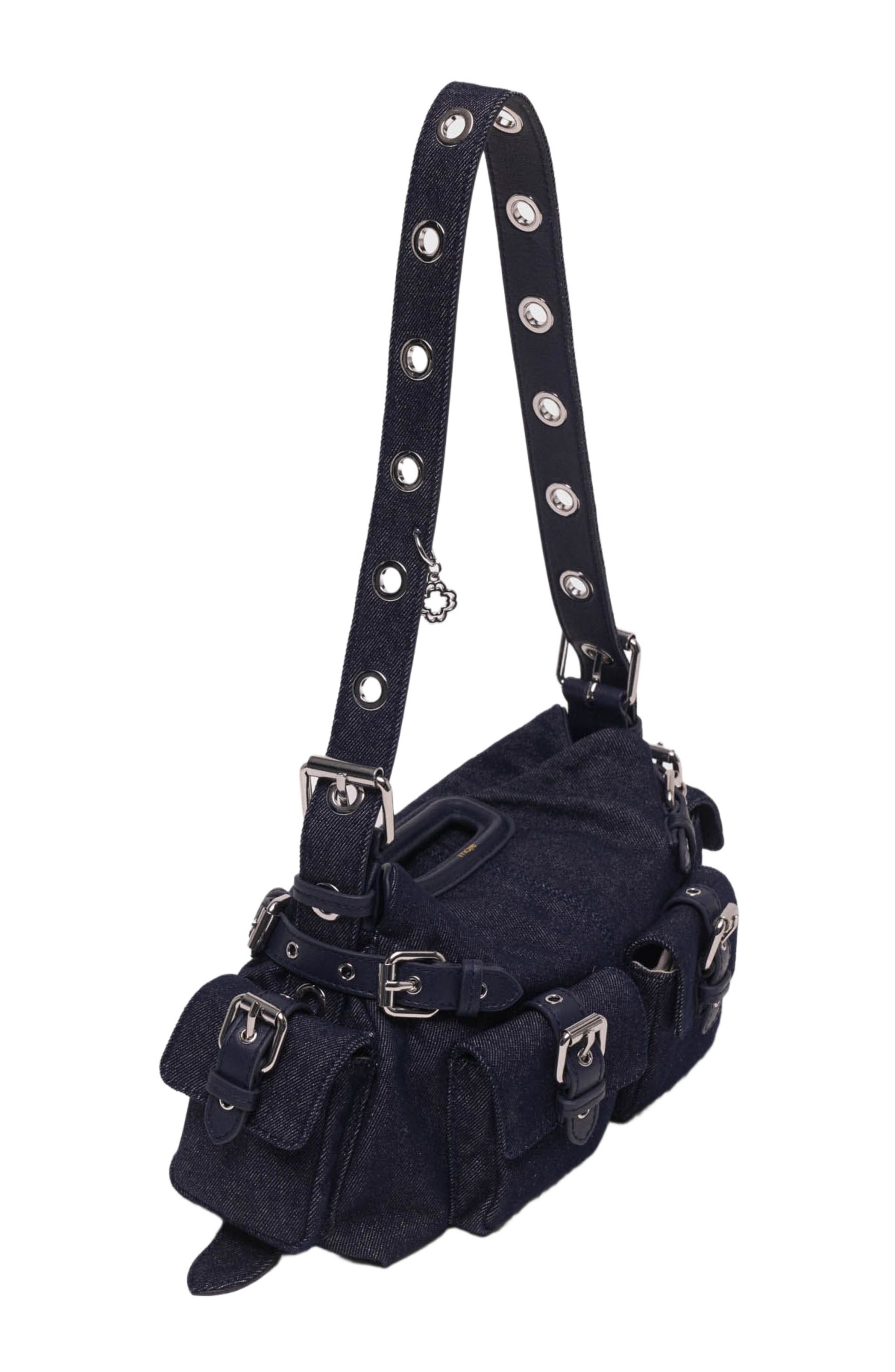 maje Miss M pockets denim bag, Alternate, color, Navy