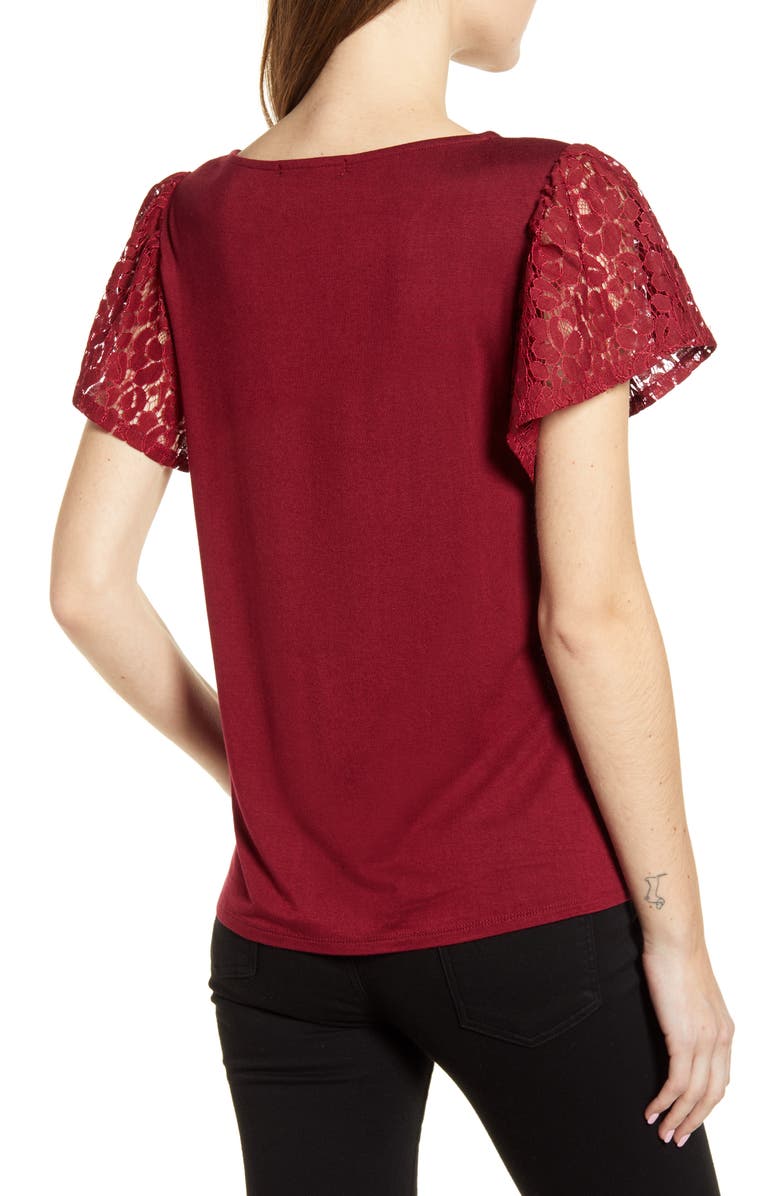 GIBSONLOOK Gibson Glam Flutter Sleeve Lace Front Cotton Blend Top, Alternate, color,