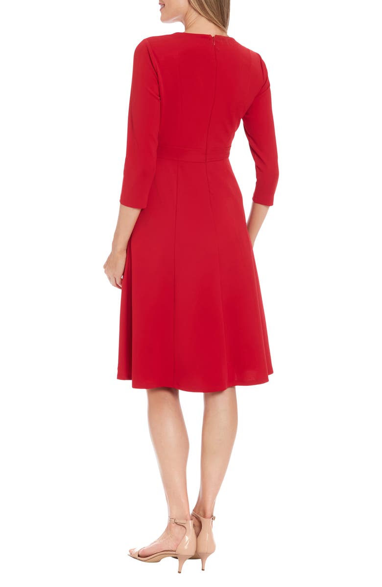 London Times Rhinestone Side Tab Three Quarter Sleeve Fit & Flare Dress, Alternate, color, Red