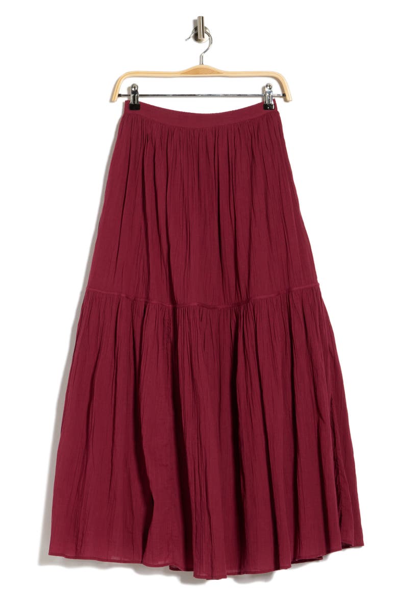 Pia Pintuck Tiered Maxi Skirt, Alternate, color, BERRY