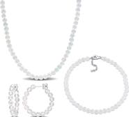 DELMAR Beaded White Topaz Hoop Earrings, Bracelet & Necklace Set