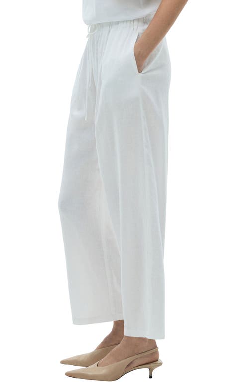 Mango Flowing Tie Waist Wide Leg Pants In White