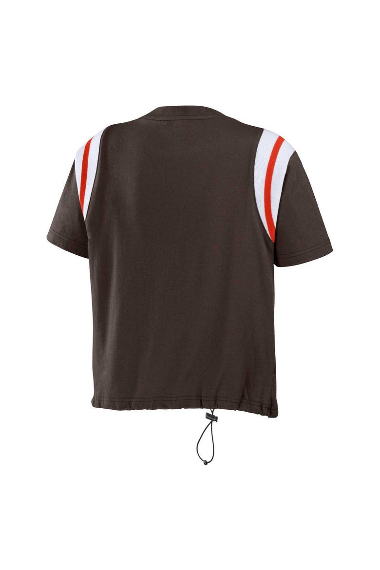Women's WEAR by Erin Andrews Brown Cleveland Browns Cinched Colorblock T-Shirt, Alternate, color, Brown